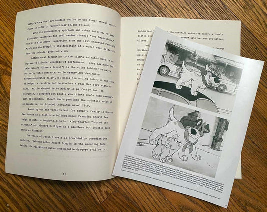 Disney 1988 Billy Joel OLIVER & COMPANY Bette Midler press kit with photo