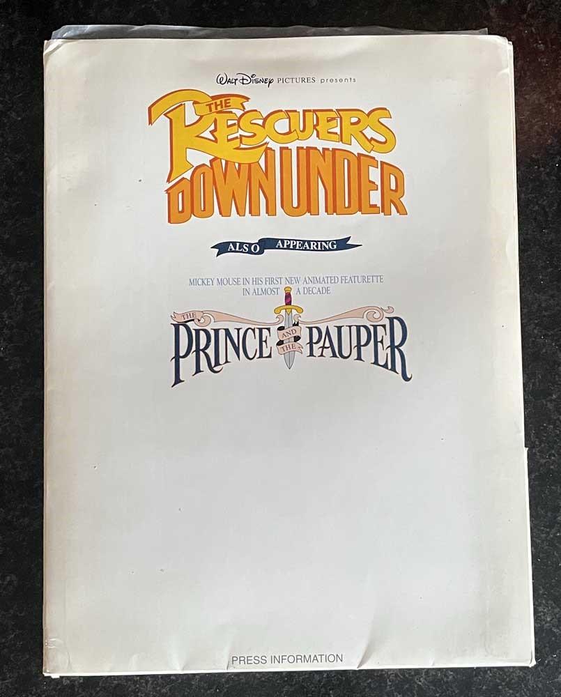 Disney RESCUERS DOWN UNDER & PRINCE AND THE PAUPER press kit 1990