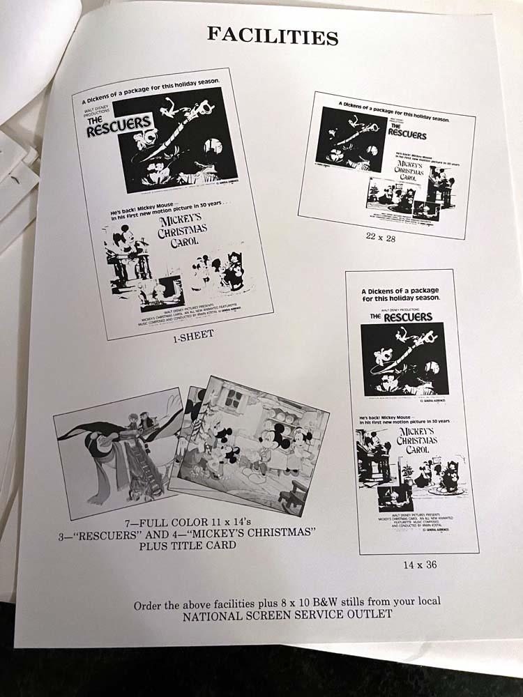 Disney RESCUERS and MICKEY'S CHRISTMAS CAROL marketing kit 1983