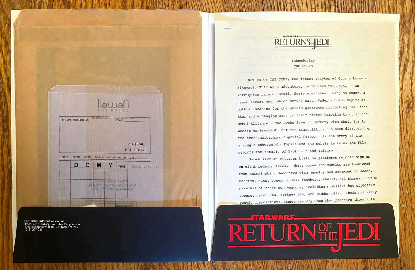Star Wars INTRODUCING THE EWOKS press kit Return of the Jedi folder 35mm slide