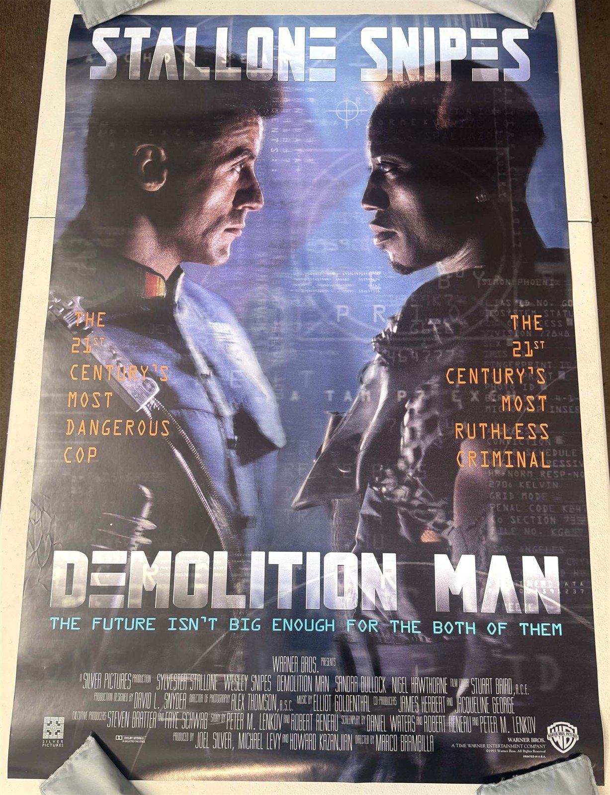 Sylvester Stallone DEMOLITION MAN Sandra Bullock original 27x40 DS movie poster