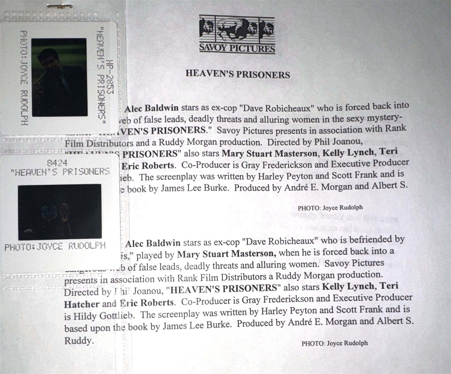 Alec Baldwin HEAVEN'S PRISONERS Mary Stuart Masterson original 35mm press slides
