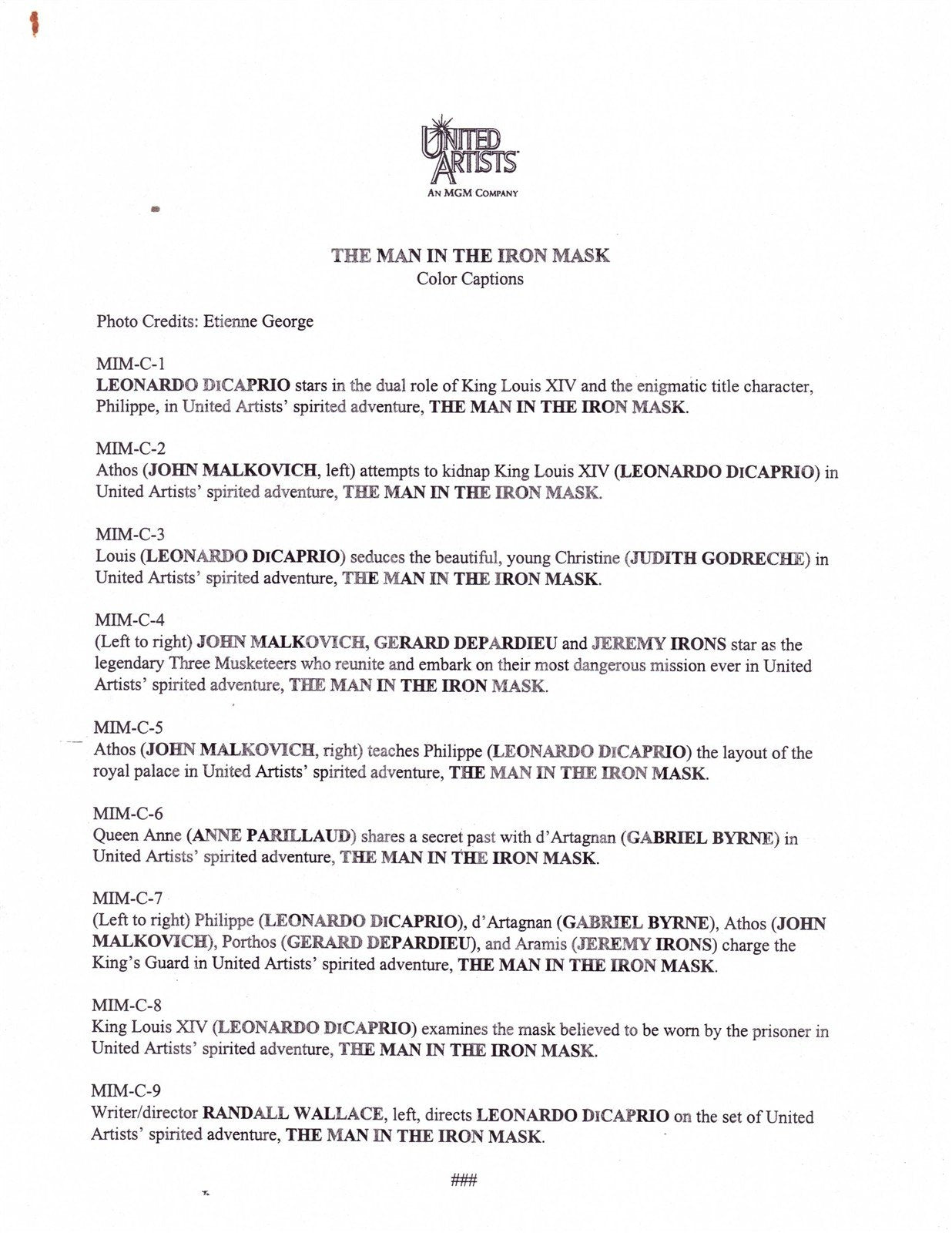 Leonardo DiCaprio MAN IN IRON MASK original 35mm slide press kit