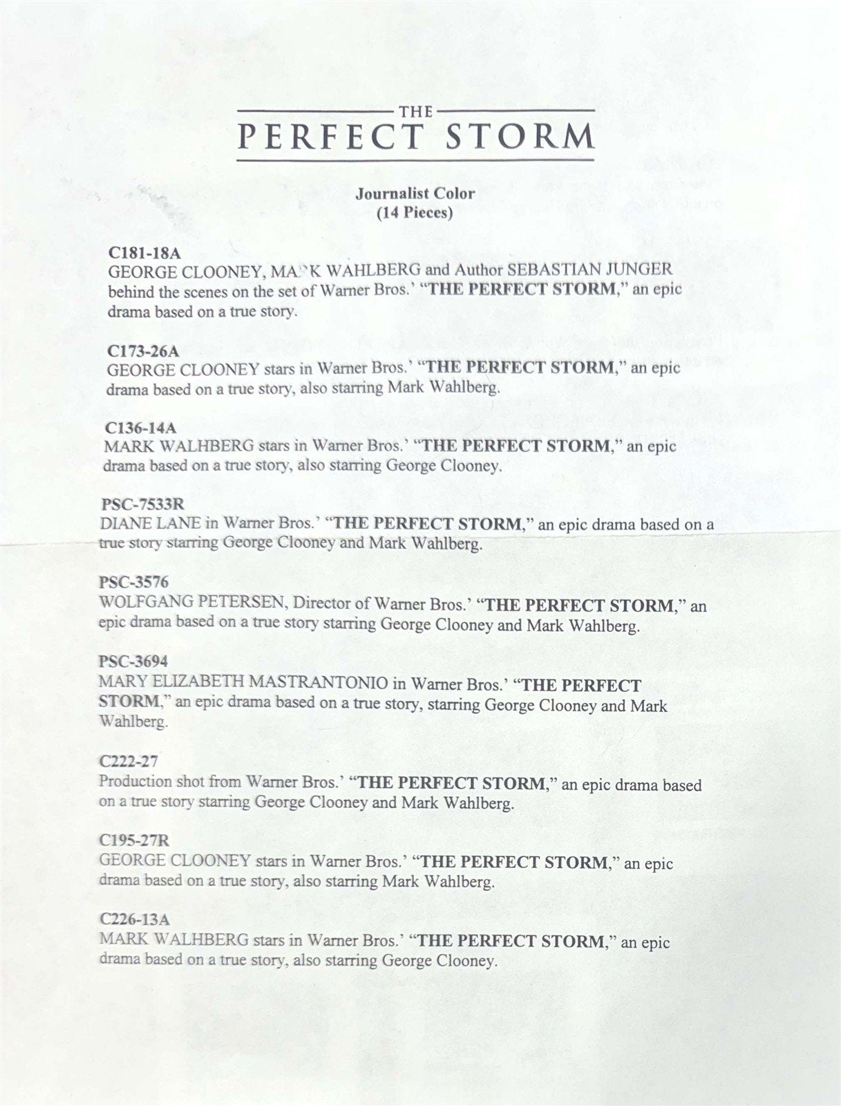 George Clooney THE PERFECT STORM Mark Wahlberg original 35mm studio press slides