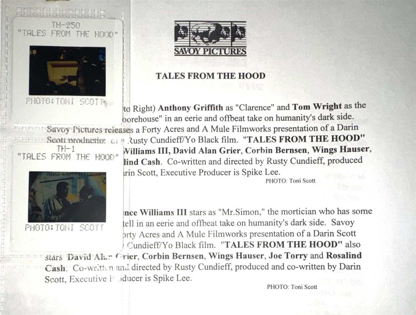 Clarence Williams III TALES FROM THE HOOD Grier original 35mm studio press slides