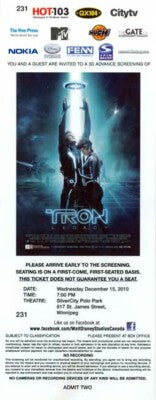 Jeff Bridges TRON LEGACY Garrett Hedlund Olivia Wilde Bruce Boxleitner ticket