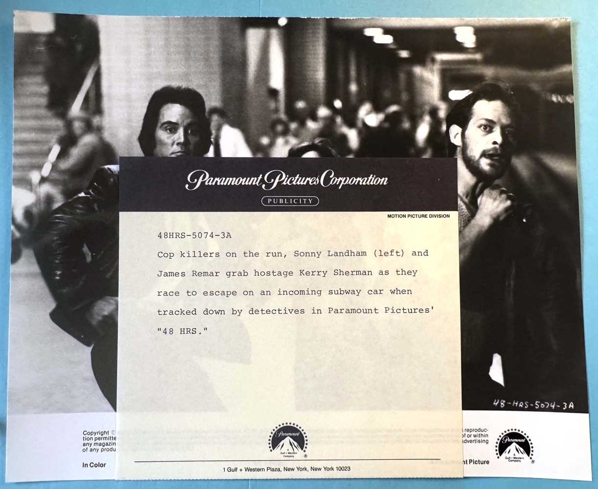 James Remar 48 HRS Sonny Ladham Kerry Sherman original 10x8 press photo 1982