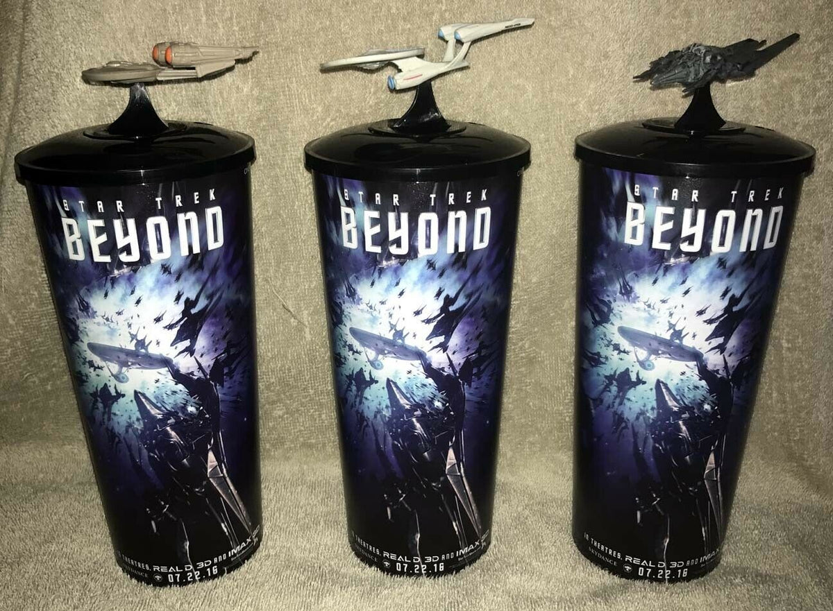 Chris Pine STAR TREK BEYOND Zachary Quinto set of 3 cups with ship toppers