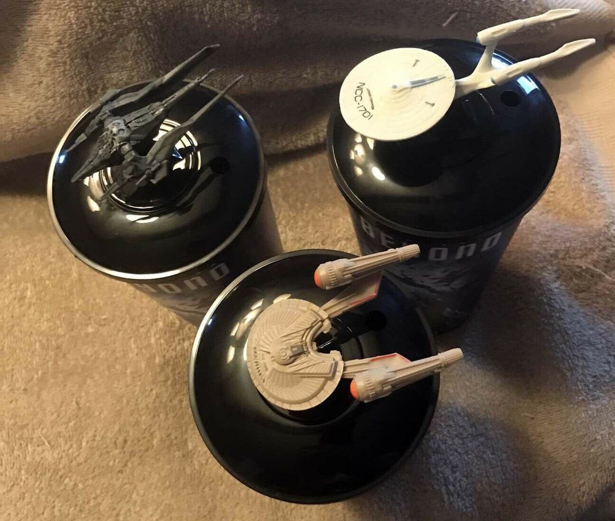 Chris Pine STAR TREK BEYOND Zachary Quinto set of 3 cups with ship toppers