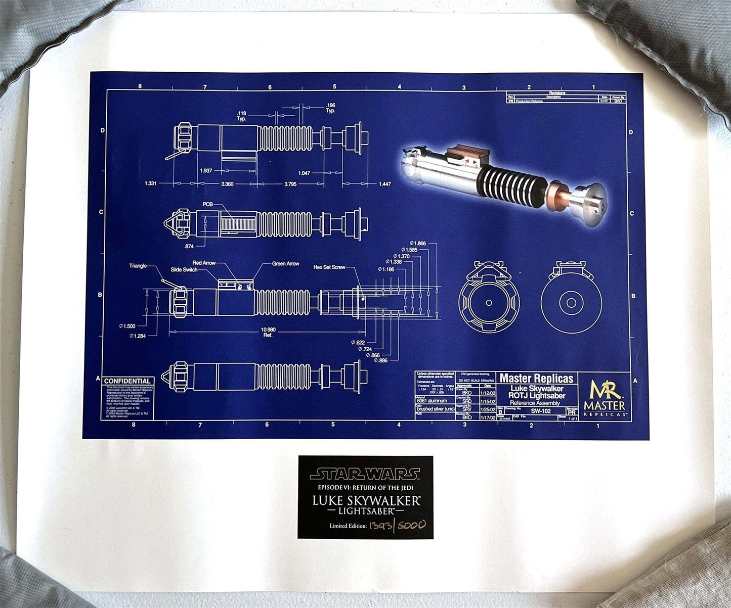 Master Replicas STAR WARS Luke Skywalker ROTJ lightsaber assembly blueprint