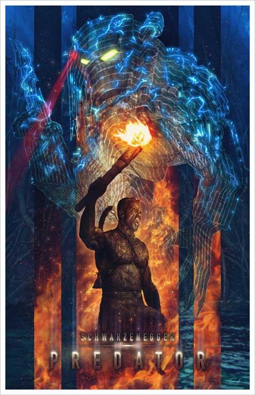 Arnold Schwarzenegger PREDATOR Carl Weathers artwork movie poster 11x17