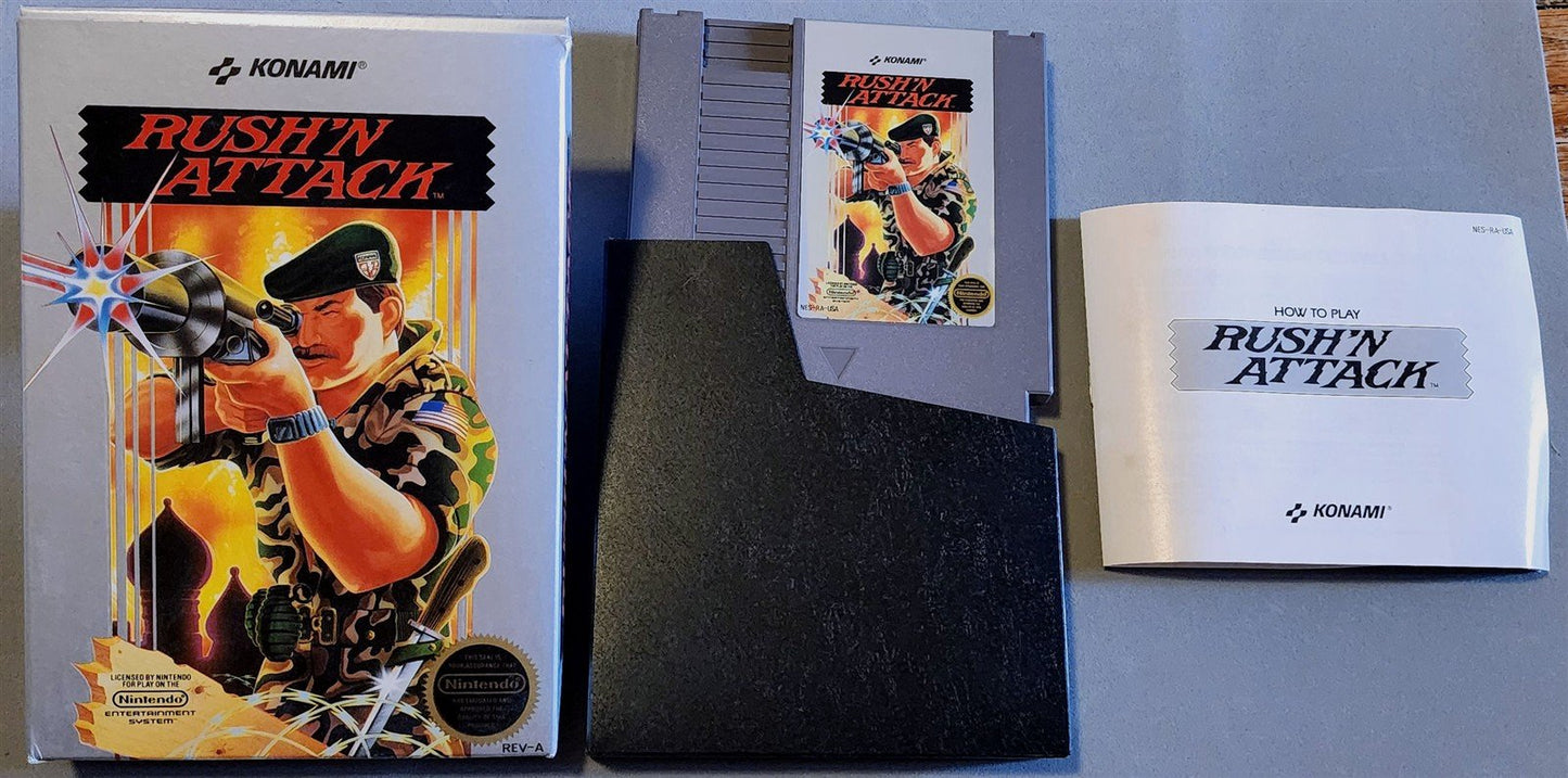 Konami RUSH'N ATTACK Nintendo NES 1987, Game, Sleeve, Box, Manual Used, Tested