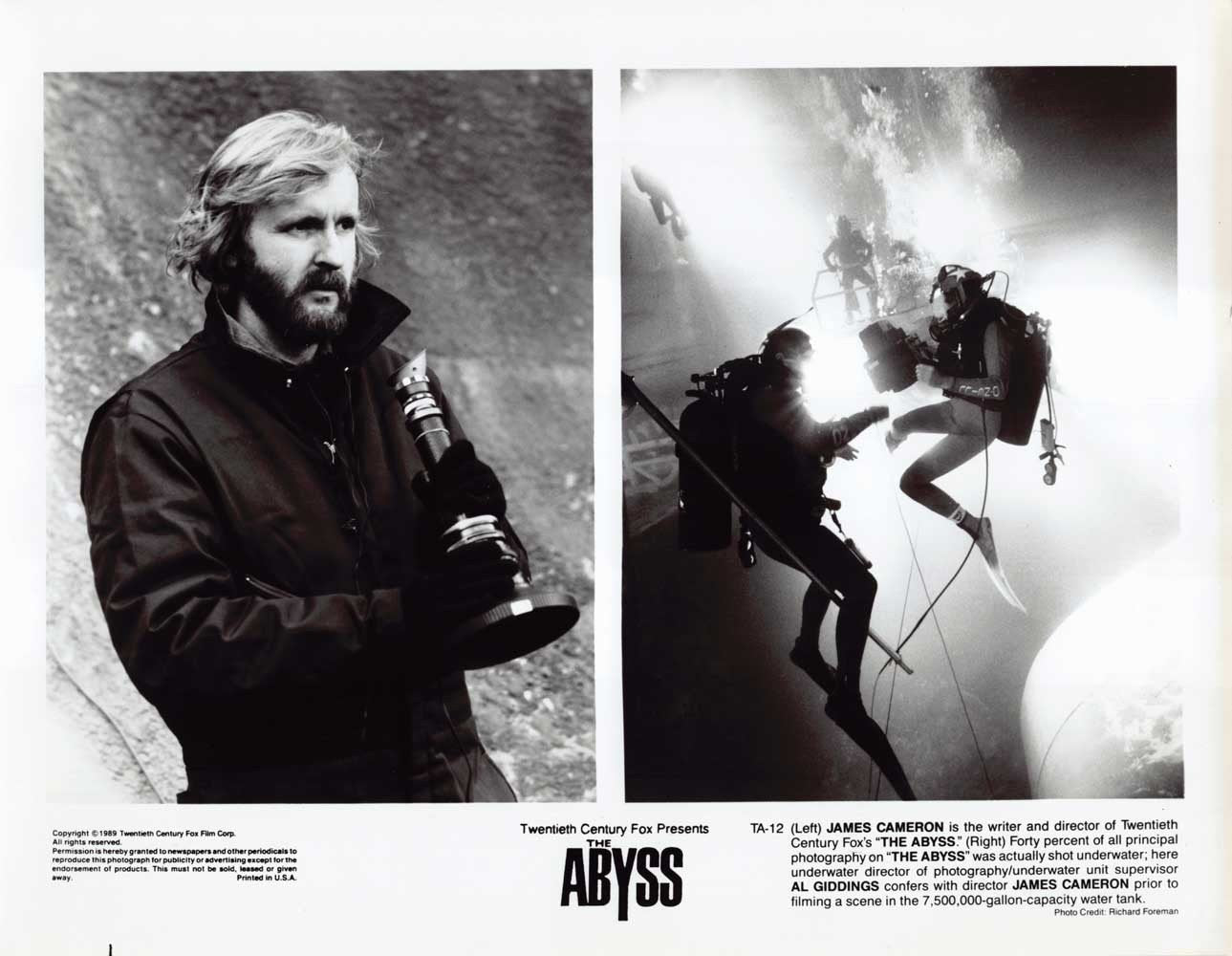 James Cameron THE ABYSS Al Giddings original 10x8 press photo 1989