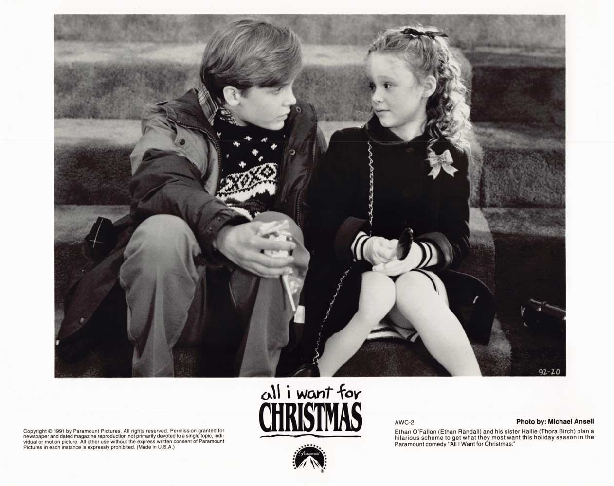 Ethan Randall ALL I WANT FOR CHRISTMAS Thora Birch original 10x8 photo 1991