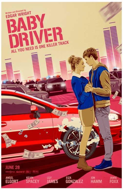 Ansel Elgort BABY DRIVER Jon Hamm Lily James duo movie poster 11x17