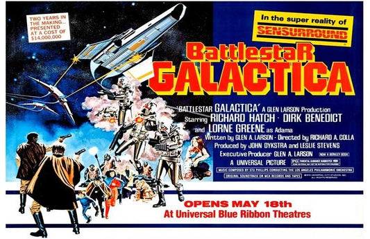 Richard Hatch BATTLESTAR GALACTICA Dirk Benedict quad movie poster 17x11