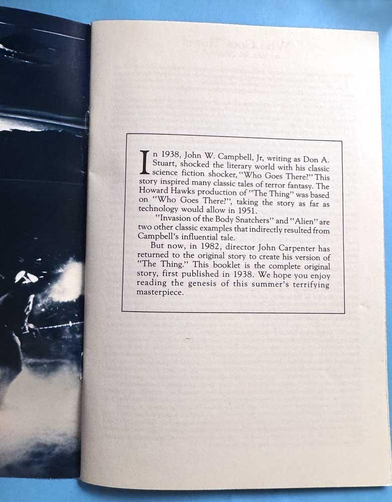John Carpenter's THE THING promotional booklet J.W. Campbell short story 1982