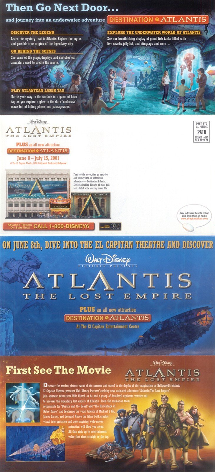 Disney El Capitan ATLANTIS LOST EMPIRE fold-out mailer promo poster brochure