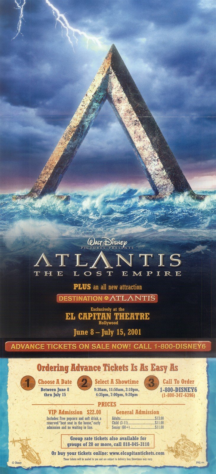 Disney El Capitan ATLANTIS LOST EMPIRE fold-out mailer promo poster brochure