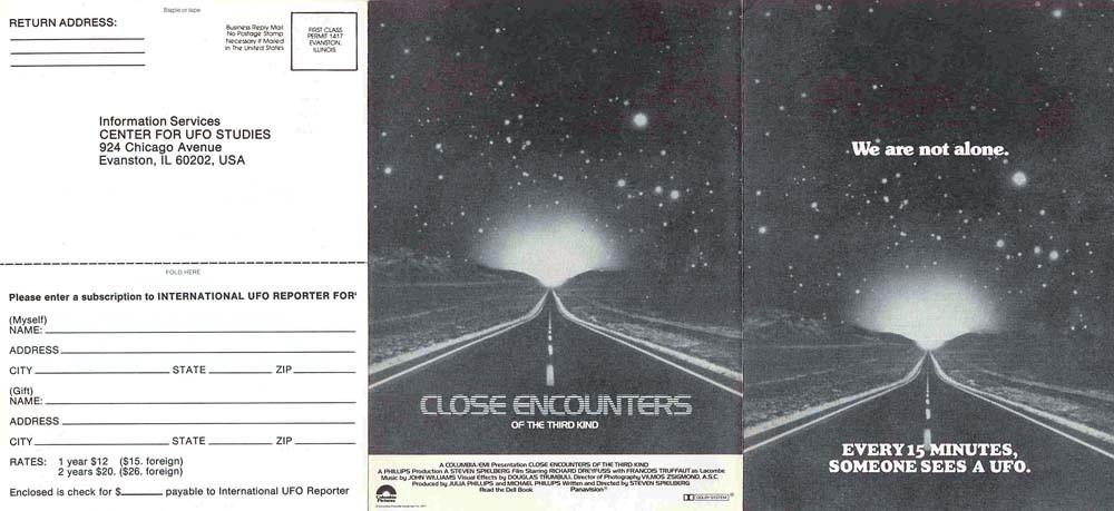 Steven Spielberg CLOSE ENCOUNTERS OF THE THIRD KIND 'Every 15 minutes' leaflet