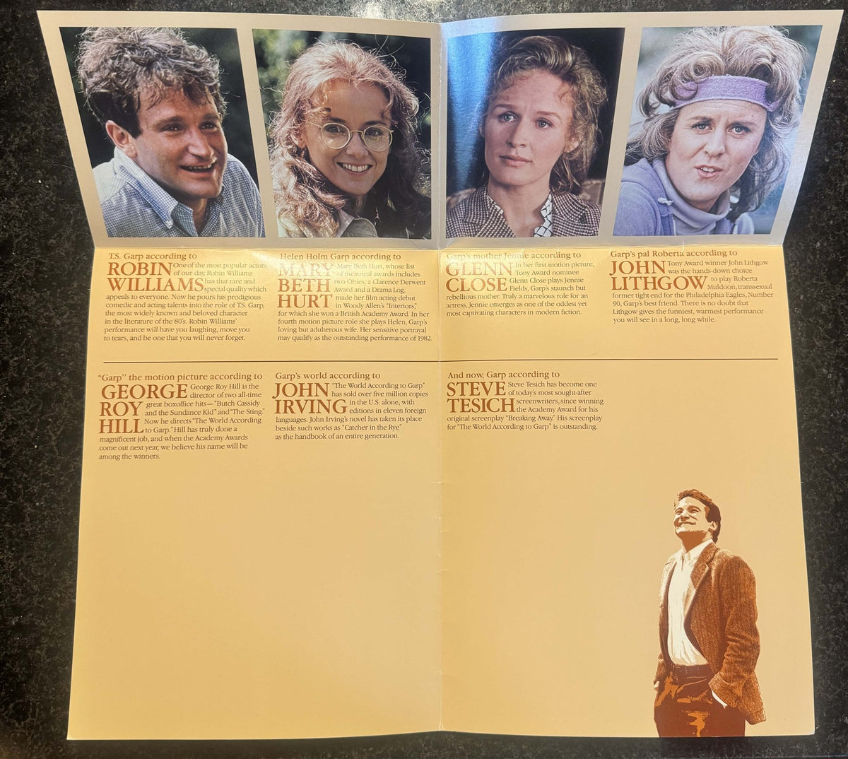 Robin Williams WORLD ACCORDING TO GARP John Lithgow promotional brochure 1982