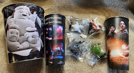 GHOSTBUSTERS AFTERLIFE complete set exclusive cups & toppers & popcorn bucket