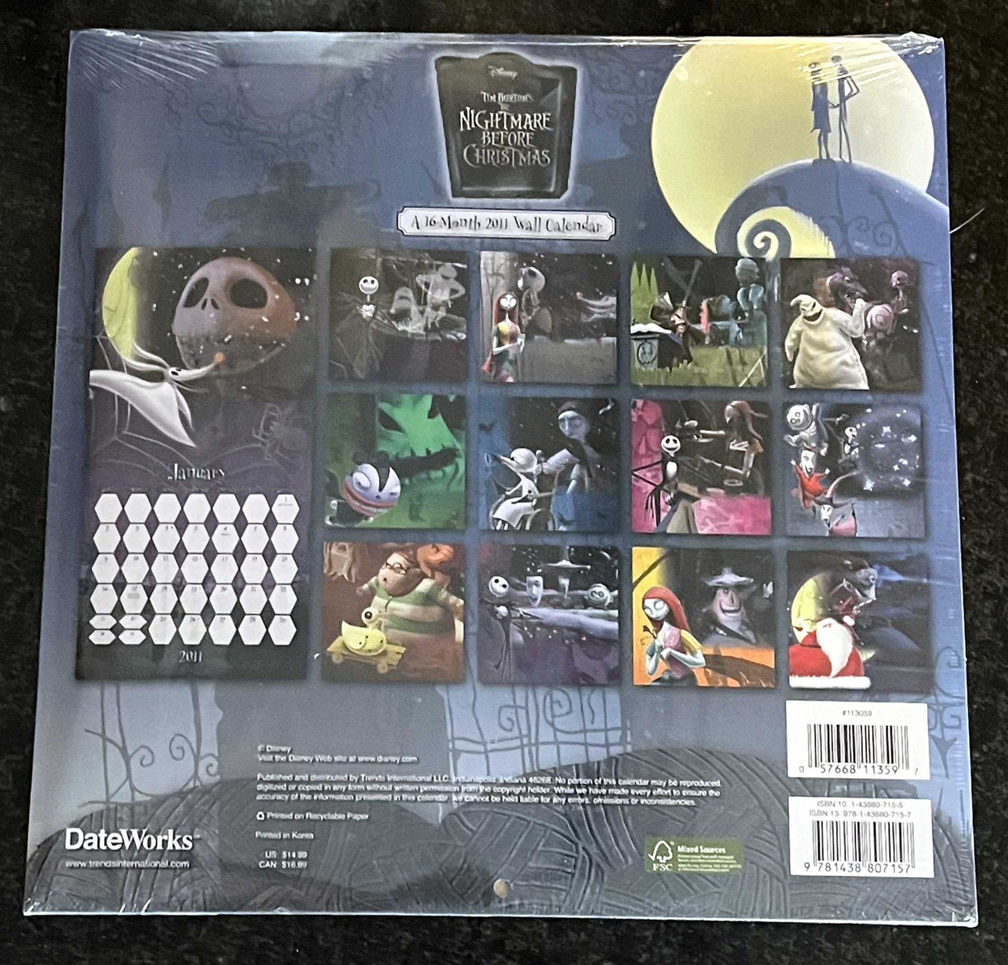 Tim Burton Disney NIGHTMARE BEFORE CHRISTMAS original 2011 calendar NEW