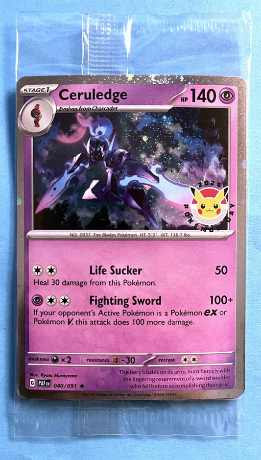 POKEMON promo CERULEDGE foil card #40/91, factory sealed Pokémon Day 2024