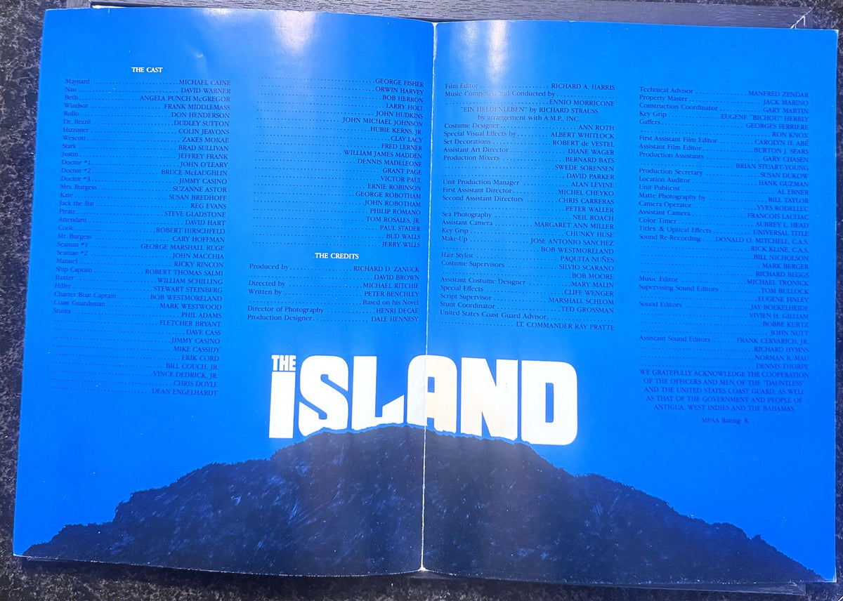 Michael Caine THE ISLAND David Warner credit sheet 1980 Peter Benchley