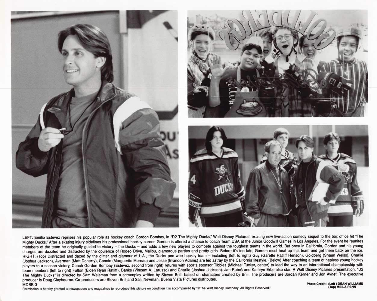 Emilio Estevez D2 MIGHTY DUCKS Michael Tucker original 10x8 press photo 1994