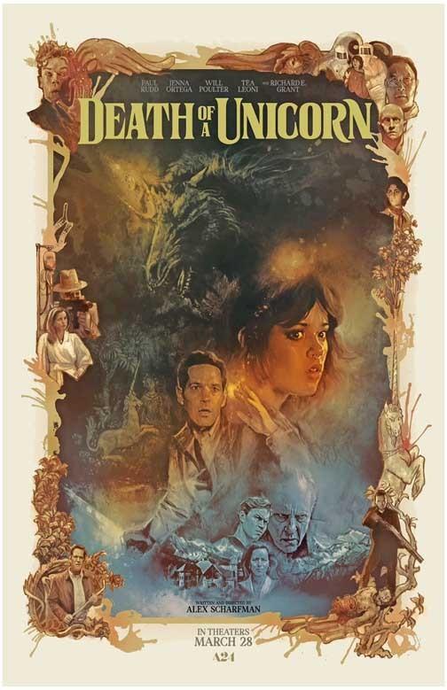 Jenna Ortega DEATH OF A UNICORN Paul Rudd artwork movie poster 11x17