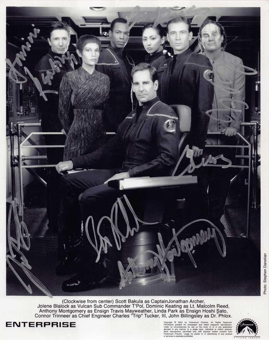 Scott Bakula STAR TREK ENTERPRISE Linda Park original 8x10 studio printed signed