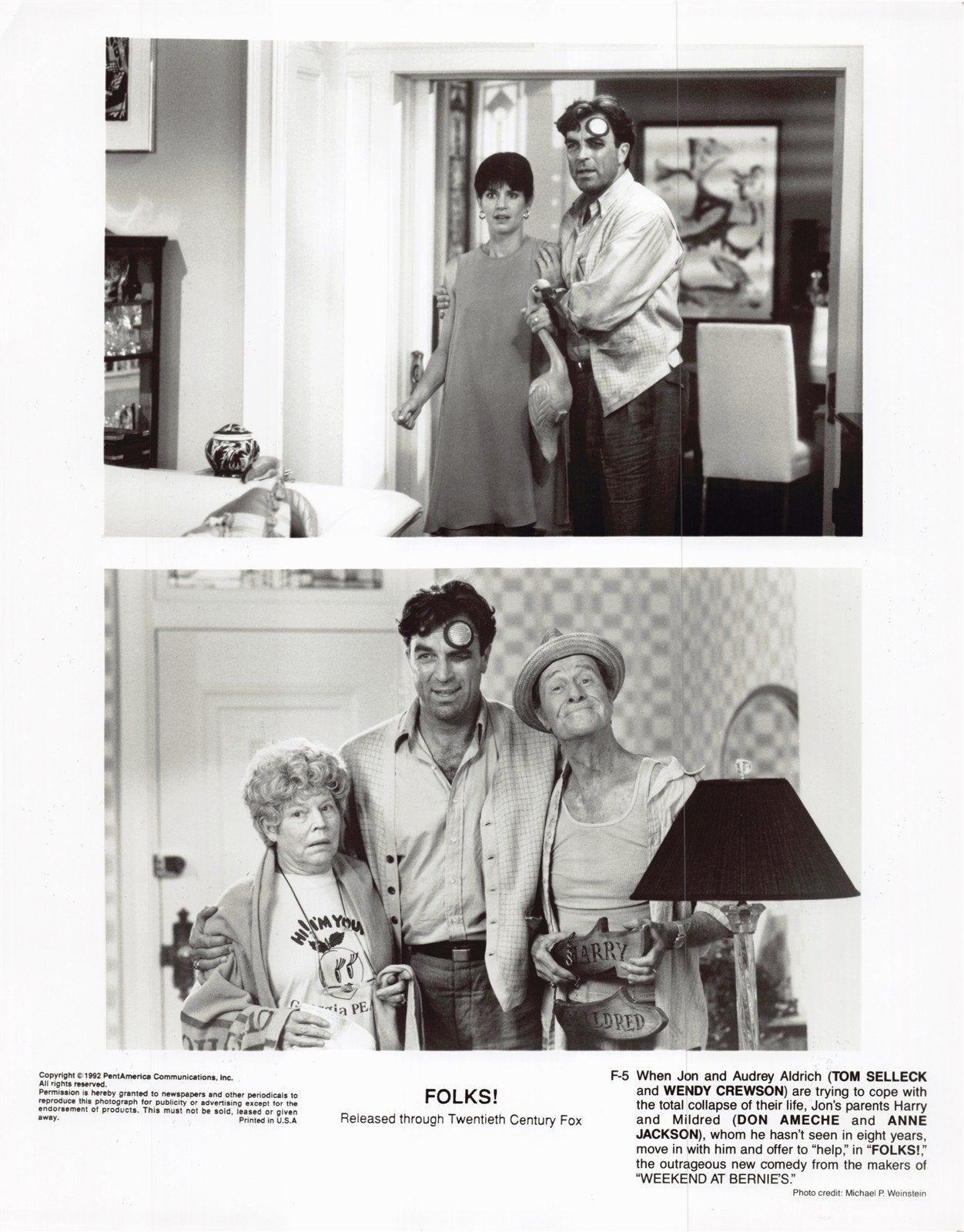 Tom Selleck FOLKS! Don Ameche Wendy Crewson original 8x10 press photo 1992