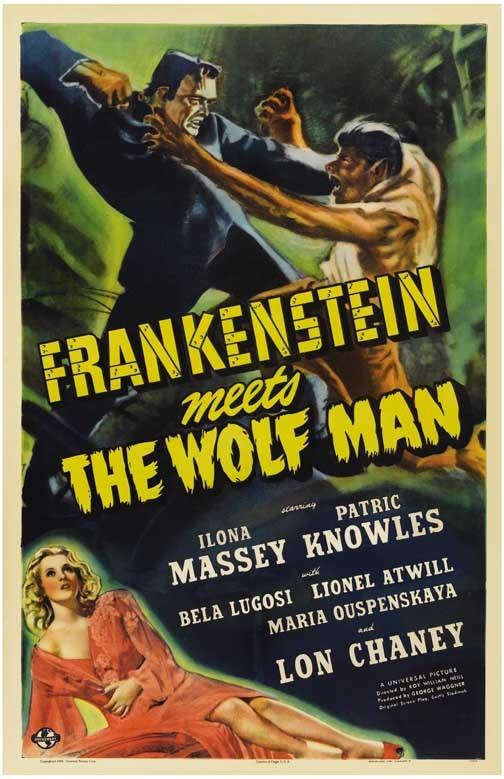 Lon Chaney FRANKENSTEIN MEETS THE WOLF MAN Bela Lugosi movie poster 11x17