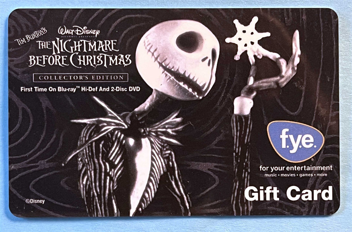 Tim Burton's NIGHTMARE BEFORE CHRISTMAS movie gift card F.Y.E.