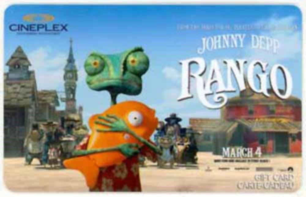 Johnny Depp RANGO movie gift card Cineplex