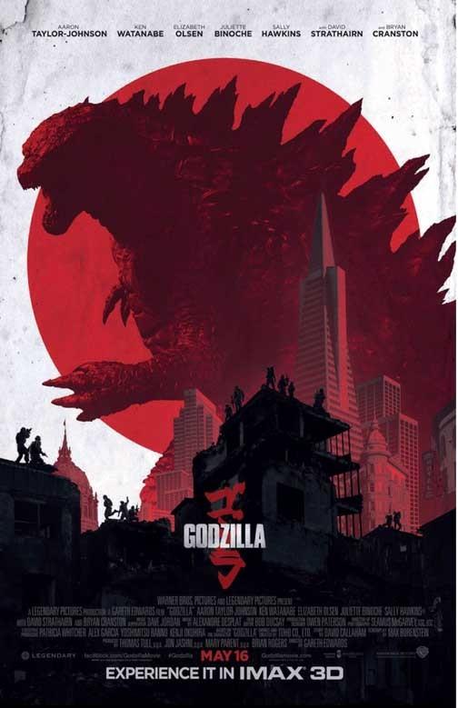 Aaron Taylor-Johnson GODZILLA Ken Watanabe movie poster 11x17