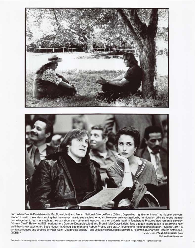 Andie MacDowell GREEN CARD Bebe Neuwirth original 8x10 press photos 1990