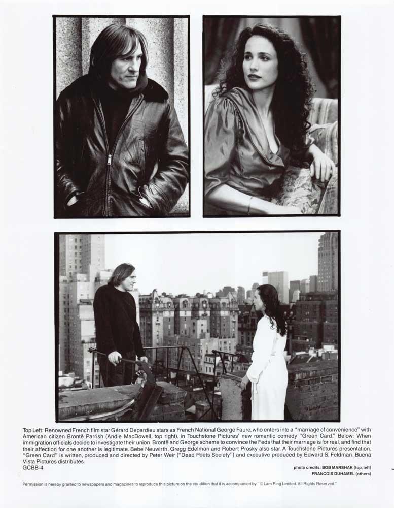 Andie MacDowell GREEN CARD Bebe Neuwirth original 8x10 press photos 1990