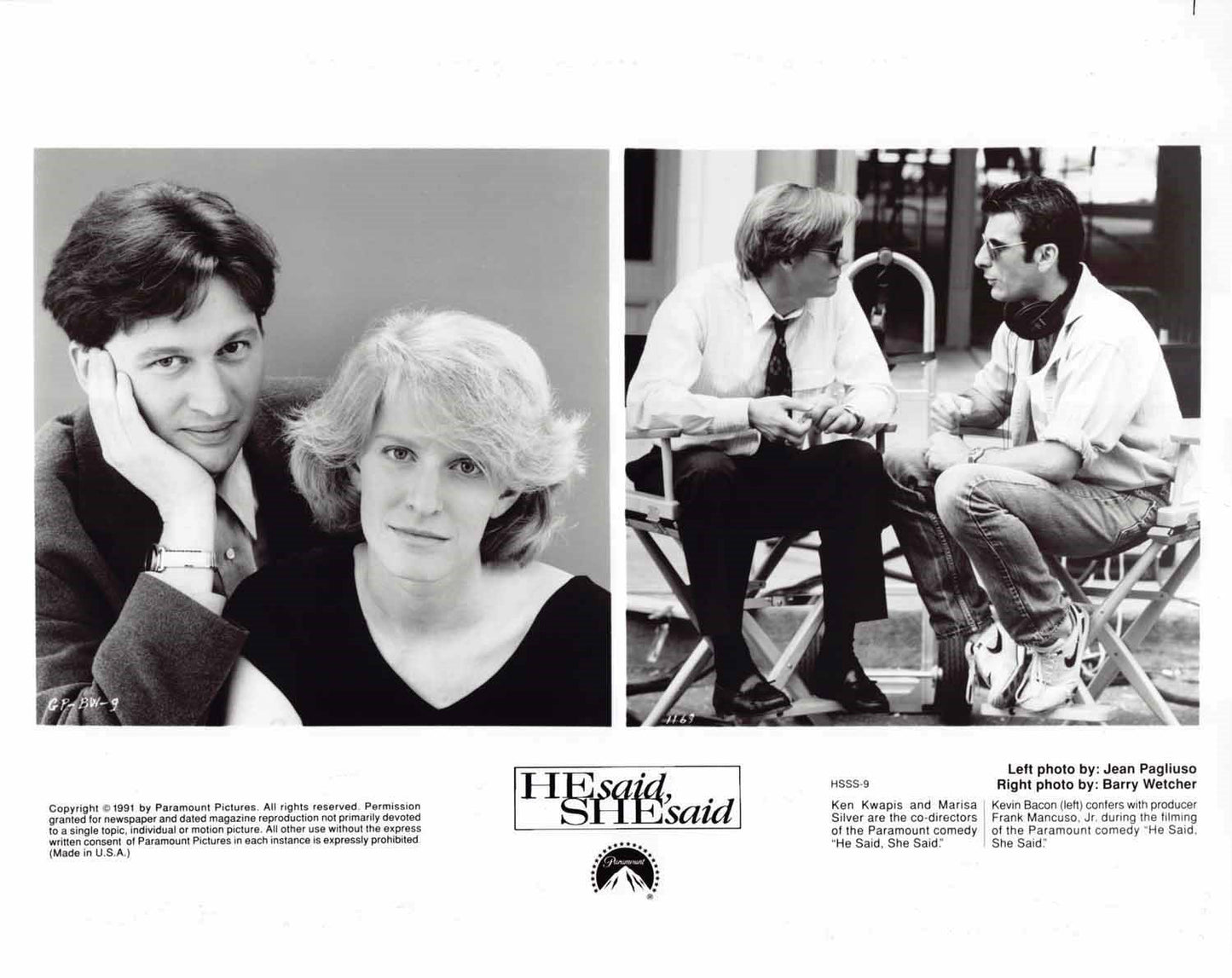 Kevin Bacon HE SAID, SHE SAID Elizabeth Perkins 1991 original 8x10 press photos