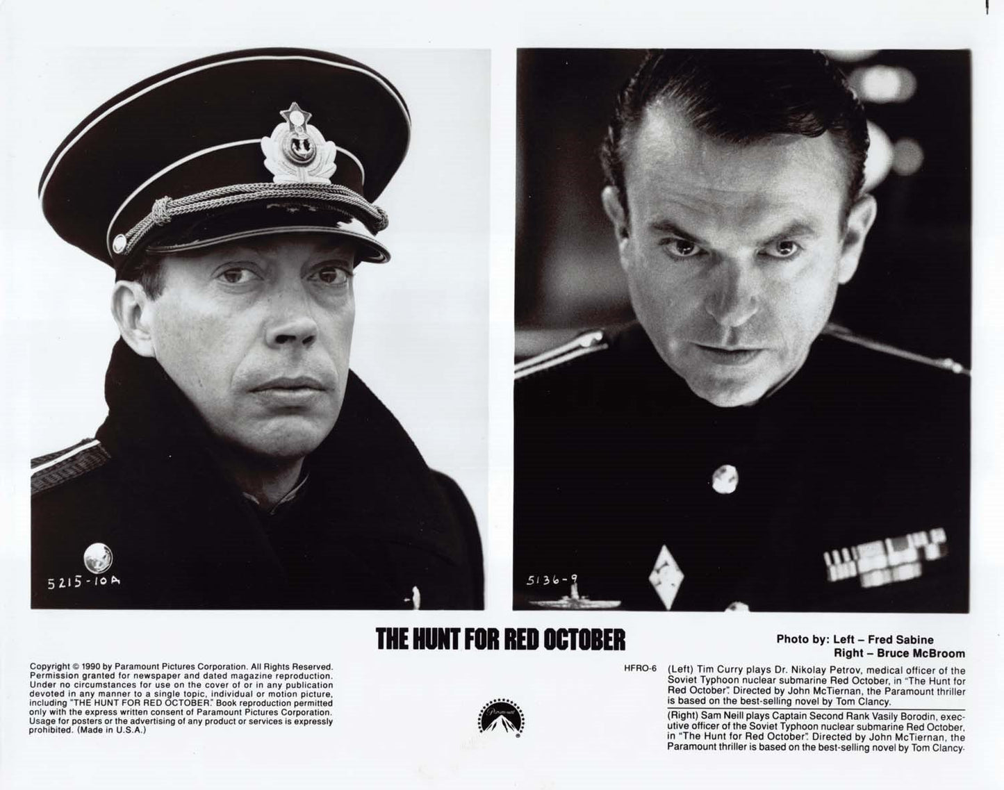 Sean Connery HUNT FOR RED OCTOBER Alec Baldwin original press photos 1990