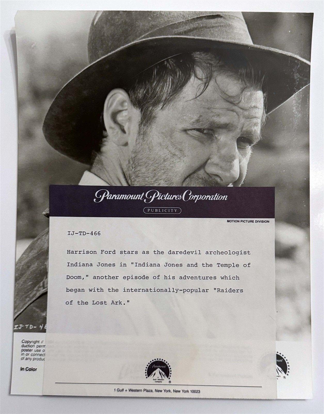 INDIANA JONES TEMPLE OF DOOM original 8x10 press photo 1984 Harrison Ford