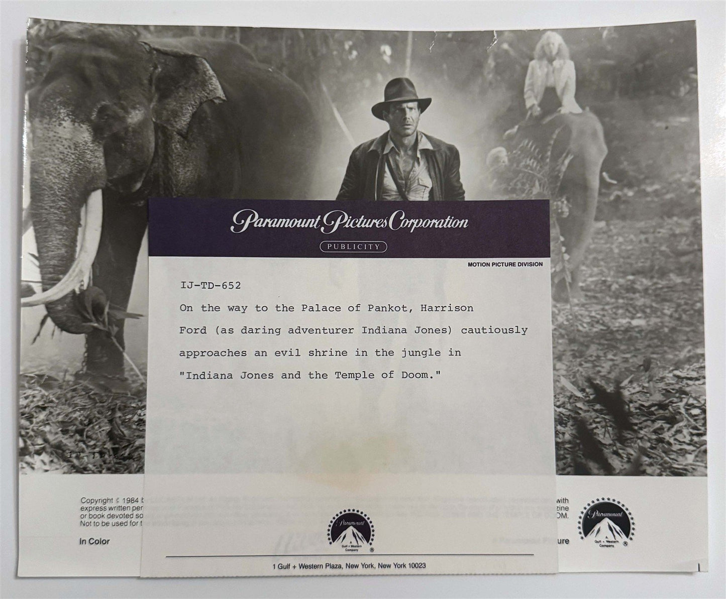 Harrison Ford INDIANA JONES TEMPLE OF DOOM Capshaw original 8x10 photo 1984