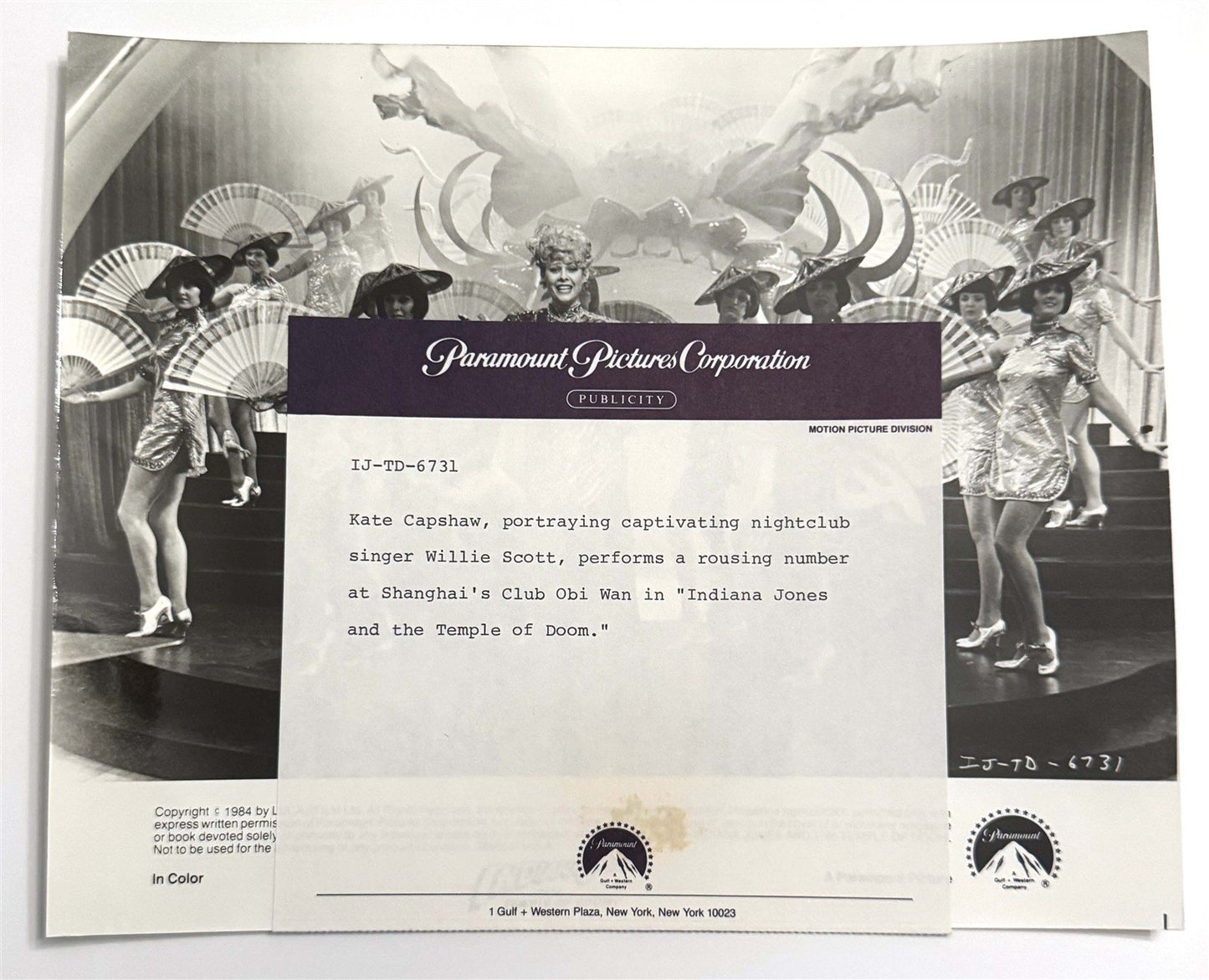 Kate Capshaw INDIANA JONES TEMPLE OF DOOM original 8x10 press photo 1984