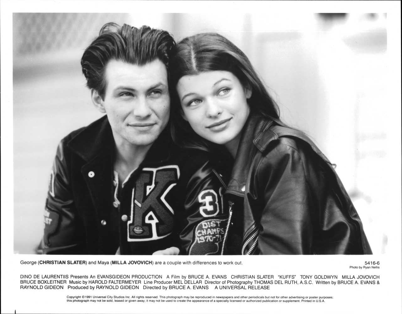 Christian Slater KUFFS Milla Jovovich original 10x8 press photo 1991