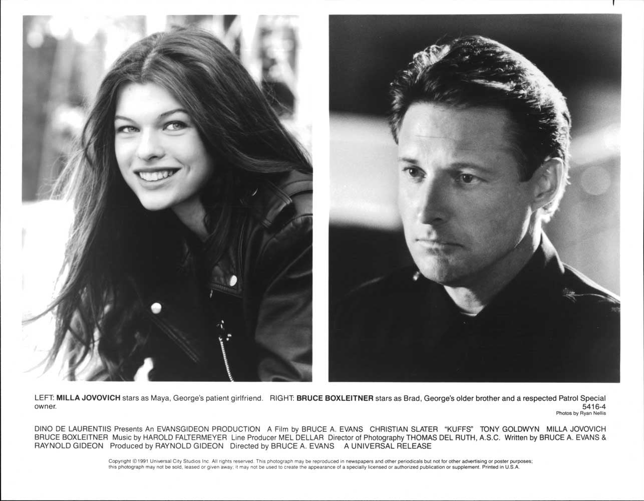 Milla Jovovich KUFFS Bruce Boxleitner original 10x8 press photo 1991