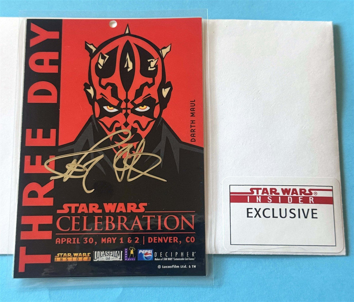 Star Wars Celebration 1999 Darth Maul Ray Park SIGNED lanyard Fan Club exclusive
