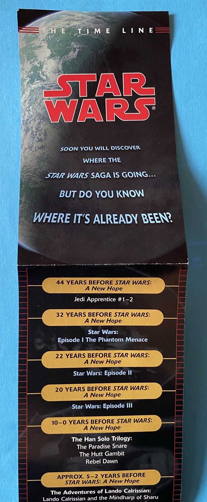 Del Rey STAR WARS novels Time Line brochure leaflet 1998