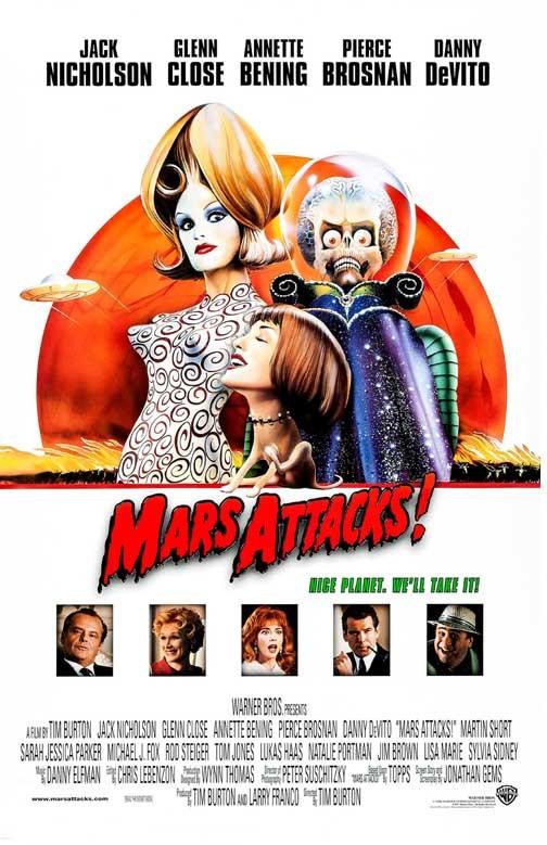 Jack Nicholson MARS ATTACKS! Glenn Close white movie poster 11x17 Tim Burton