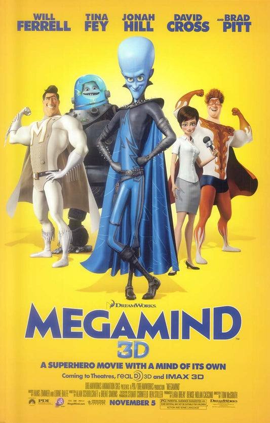 Will Ferrell MEGAMIND Tina Fey Brad Pitt original studio movie poster 11x17